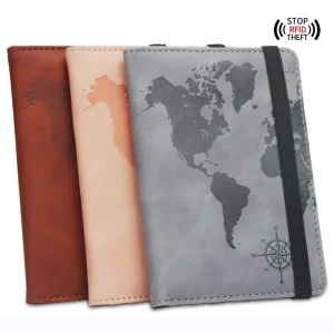Porte-passeport RFID en cuir PU avec carte du monde